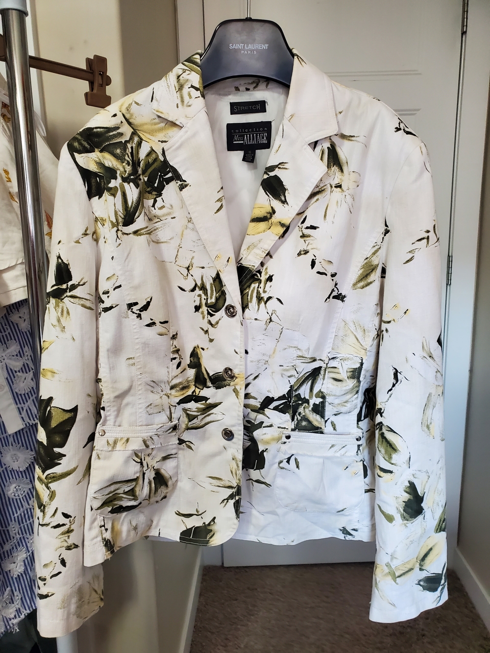Miss Alliage White Blazer Jacket White Floral Size 16
